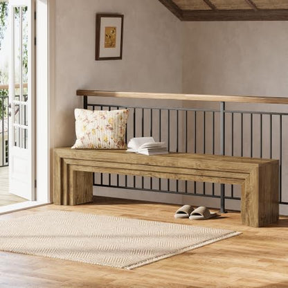 Tribesigns 71" Extra Long Entryway Bench, Farmhouse Bed Bench (Brown) | Modern Wooden Shoe Bench Indoor Seating with Layered Design for Hallway, Bedroom, Living Room, Sofa Back, Dining Room - color: Brown