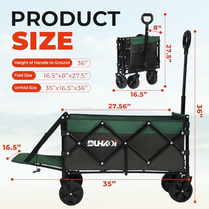 Foldable Wagon with Tailgate,12 lb Lightweight Small Utility Cart | Garden, Grocery, Beach, Camping, Portable Use, Green - color: Army Green