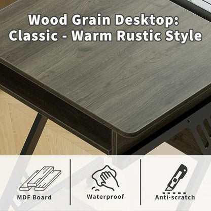 ALISENED 23.6" Z-Shaped Computer Desk for Small Spaces with Keyboard Tray, Wheels and Bottom Shelves, Compact Space-Saving Home Office Workstation, Grey - color: Grey