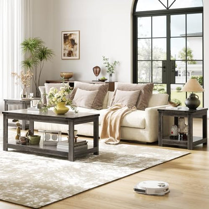 Homieasy 20" End Table with Storage Shelf, Square Farmhouse Bedside Table, Grey - color: Grey