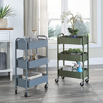 SunnyPoint 3-Tier Delicate Compact Rolling Metal Storage Organizer - Mobile Utility Cart Kitchen/Under Desk Cart with Caster Wheels - Blue (15.35" X 10.24" X 26.8"H) - color: Blue
