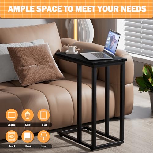 VECELO Universal C-Shaped Side Table, Multi-Functional Snack & TV Tray for Living Room, Bedroom, Black (1 Set) - color: Black, size: 1 Set