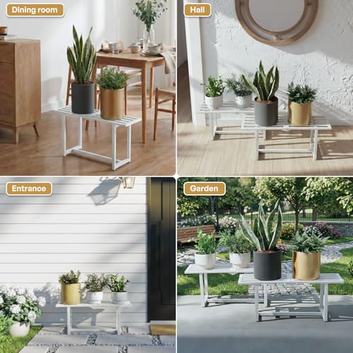 2-Pack Elegant Mid-Century Modern Metal Tiered Plant Stand Robust 330 lbs Capacity Versatile Indoor Outdoor Display for Living Room, Patio & Balcony White - color: 1 Tier White