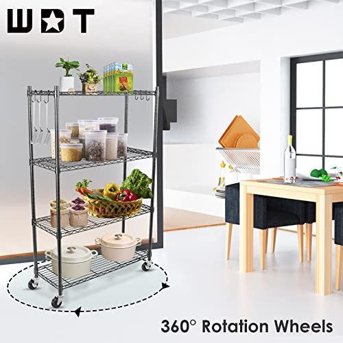4-Tier Storage Shelves, Heavy Duty Metal Shelves Wire Rack Shelving Unit, Adjustable Shelf with Wheels for Home Office Garage Kitchen Shelf, 36" D x 14" W x 58" H - size: 4tier 36"D x 14"W x 58"H