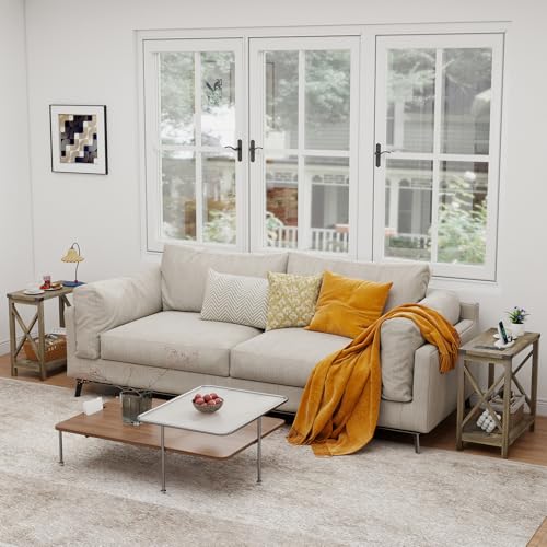 Hadulcet Farmhouse End Tables Living Room Set of 2 - Narrow Side Table with Charging Station, Slim Nightstand for Small Space, Skinny Bedside Table, Sofa Side Table with Storage Shelf, Elegant Gray - color: Elegant Gray