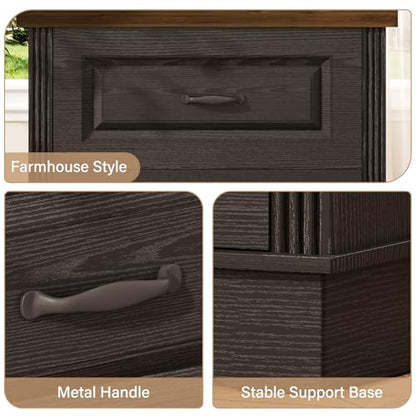 Catrimown 24" Wide Farmhouse Nightstand, Large End Table with 2 Drawers, Side Table Chest of Drawers Cabinet, Night Stand for Bedroom, Living Room, Black - color: Black