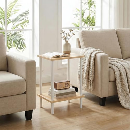 HOOBRO End Table, Small Side Table, Nightstand with 2-Layer Storage Shelves, Sofa Table for Small Spaces, Living Room, Bedroom, Stable Frame, Easy Assembly, Natural and White WN09BZ01 - color: Natural + White