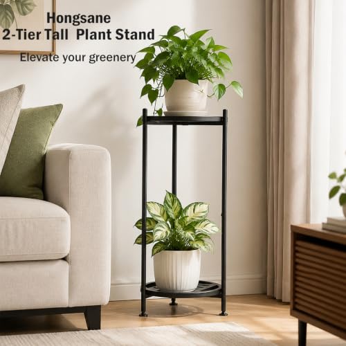 Plant Stand Indoor Outdoor,2 Tier 30" Tall Metal Plant Stands,Heavy Duty Plant Holder for Large Pots,Outside Plant Shelves for Patio,Black Flower Display Shelf for Living Room,Bedroom,1-Pack