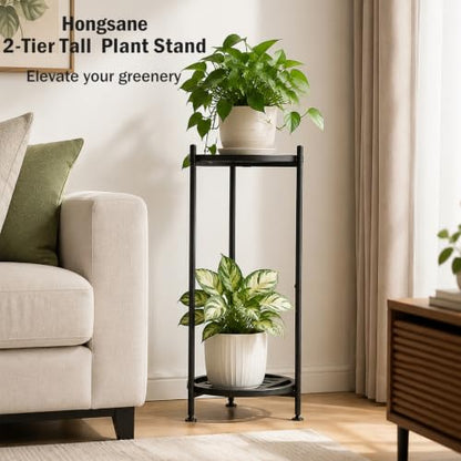 Plant Stand Indoor Outdoor,2 Tier 30" Tall Metal Plant Stands,Heavy Duty Plant Holder for Large Pots,Outside Plant Shelves for Patio,Black Flower Display Shelf for Living Room,Bedroom,1-Pack