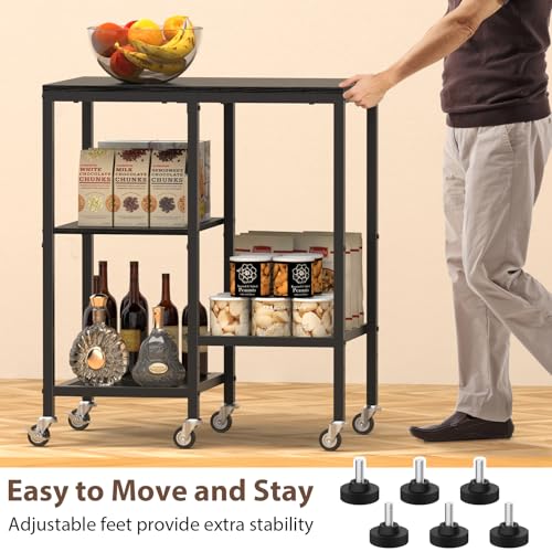 OGEMXU Kitchen Microwave Cart,Microwave Stand with Wheels,Coffee Bar Table Station,4-Tier Rolling Baker's Rack,Small Appliance Storage Shelf,Utility Side Table for Kitchen,Living Room (Black) - color: Black