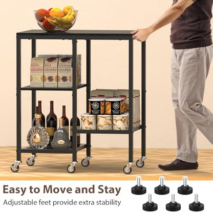 OGEMXU Kitchen Microwave Cart,Microwave Stand with Wheels,Coffee Bar Table Station,4-Tier Rolling Baker's Rack,Small Appliance Storage Shelf,Utility Side Table for Kitchen,Living Room (Black) - color: Black