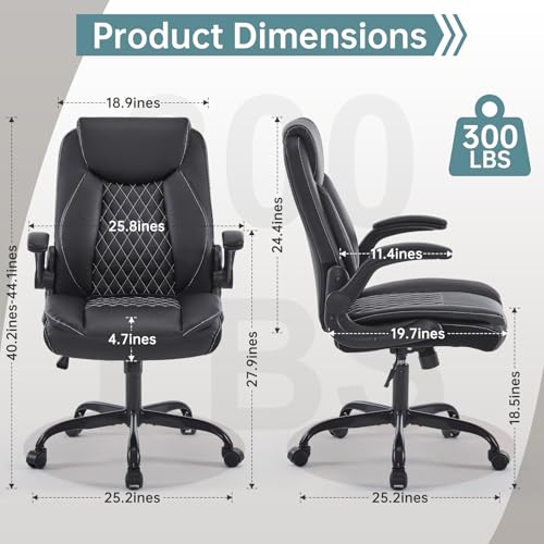 YFO Leather Office Ergonomic Home Office Desk Chair, Back Support Swivel Executive Office Chair with Wheels and Flip-Up Armrests, Small Gaming Chair with Adjustable Rocking Function, Black - color: Black