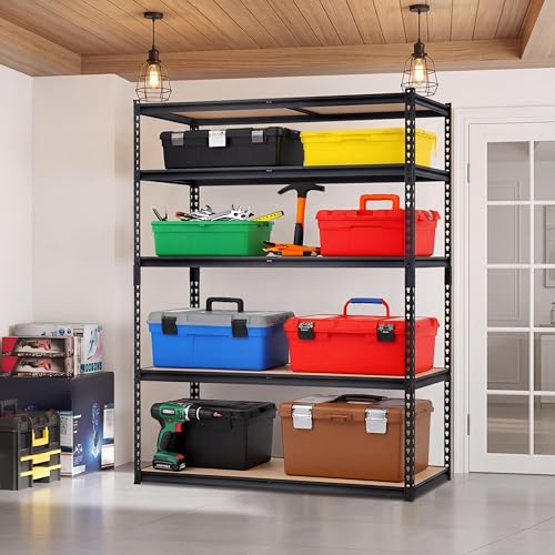 5-Tier Garage Storage Shelves for Kitchen Pantry Basement Bathroom Laundry Heavy Duty Metal Adjustable Shelving Unit Storage Shelving, 2500 LBS Capacity, 48" l x 24" w x 72" h - size: 48"L x 24"W x 72"H
