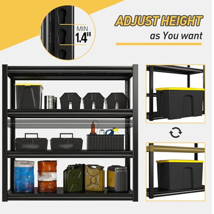 Raybee 40" W Garage Shelving, Storage Shelves 56.9" H, Metal Shelving Heavy Duty Load 1600LBS, Adjustable Metal Shelves for Storage Pantry Kitchen 40" W x 19.1" D x 56.9" H - size: 19.1"D x 40"W x 56.9"H,Black