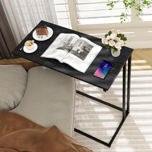 C-Shaped Side Table, Modern End Table with Metal Frame, Space Saving Design for Living Room，Large Surface Couch Table for Bedroom, and Home Office，24 x 12 x 24 inches (Black)