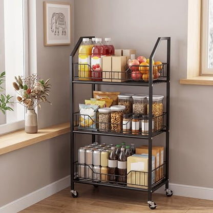 3 Tier Supermaket Snack Rack Display Stand, Retail Display Shelves with Hooks & Wheels, Metal Snack Shelf for Store Home Kitchen, Black Chip Rack Display Stand (3 Tier) - size: 3 Tier