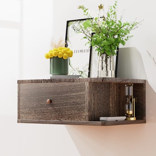 DAWASAPAT Floating Projector Stand Wall Mount - Modern Media Console Shelf Cabinet with Magnetic Door, 16.7" x 10.9" x 7.8", Open & Hidden Storage for Projector, Router, DVD Player, Cable Box