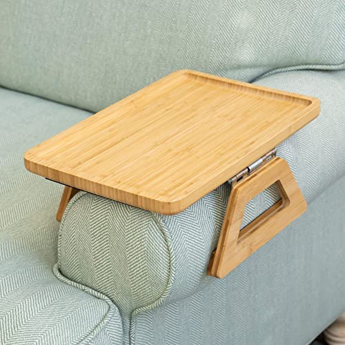 Shamrock Home Bamboo Trayble Couch Arm Table, Clip On Tray Sofa Table for Couches. Sofa Arm Tray for TV Dinners, Remotes, Drinks, Snacks and Small Spaces - 13.75 x 9.5inch, Beige - color: Beige, size: Regular 13.75 x 9.5", style: Bamboo Rectangular