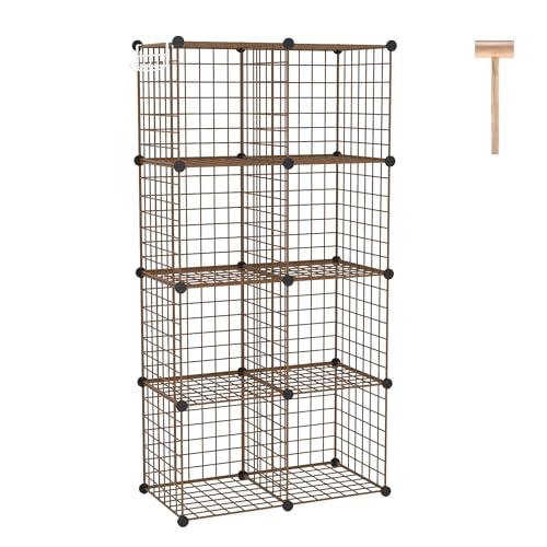 C&AHOME Wire Cube Storage, 8 - Cube Organizer Metal C Grids Units, Brown | Modular Shelves Units, Closet Organizer, Storage Bins Shelving, Ideal for Home, Office, Living Room - color: Brown, size: 8 Cube
