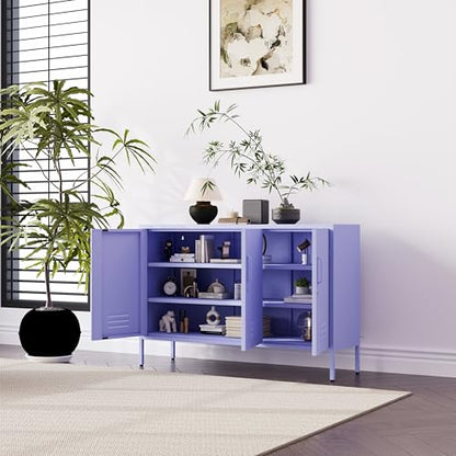 32" Wide 3-Door Lockable Metal Storage Cabinet with Accent Cabinet Locker, Heavy Duty Home Tool Cabinet, 2 Removable Shelves & Easy Assembly, for Home, Office, Entryway and Hallway Purple - color: Lilac, style: Cabinet-32"H-WL