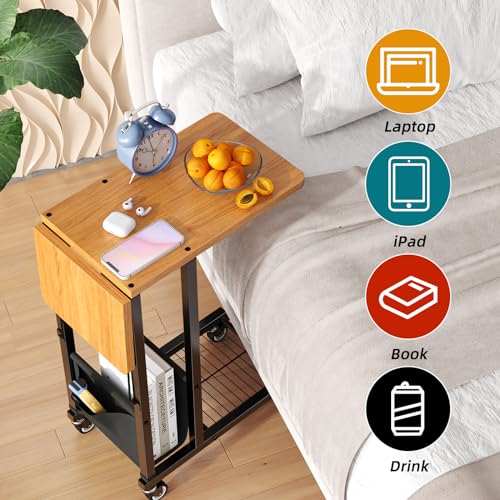 Simple Trending C Shaped End Table, Folding TV Tray Couch Side Table for Sofa on Wheels, Black - size: Folding Table Top Single Set