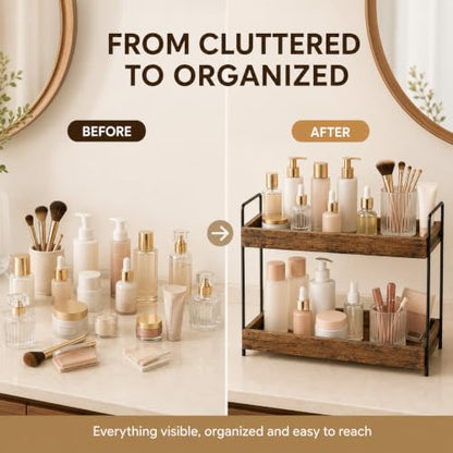 mahueeol 2 Tier Wood Counter Organizer | Bathroom Vanity Use, Kitchen Use - style: Rustic