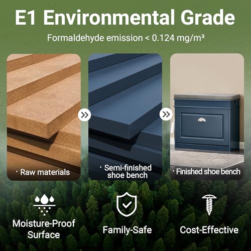 Haotian Small Shoe Storage Bench, Narrow Shoe Cabinet Entryway with 1 Flip-Drawer and Seat Cushion, Mini Shoe Rack Hallway Entrance Mudroom, Navy Blue FSR82-K-B - color: Navy, size: 1 Drawer:24x9.4x20"