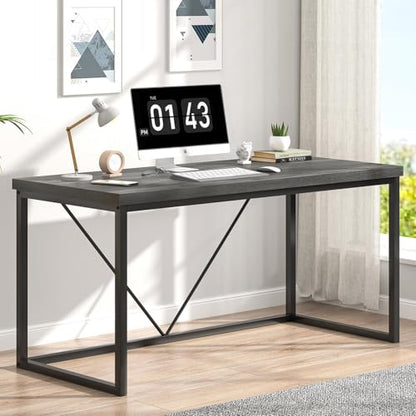 EXCEFUR Modern Home Office Desk, Wood and Metal Computer Desk, Industrial Writing Study Gaming Table for Living Room Bedroom, Rustic Grey, 53 inch - color: Grey, size: 53 inch