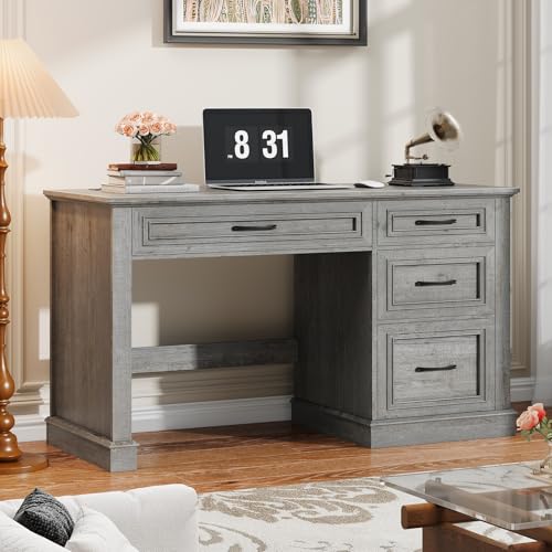 Halitaa Farmhouse 47" Executive Desk, Computer Desk with Drawers and File Drawer, Workstation Computer Desk with Charging Station for Home Office,Study,（Grey） - color: Grey, size: With Charging Station