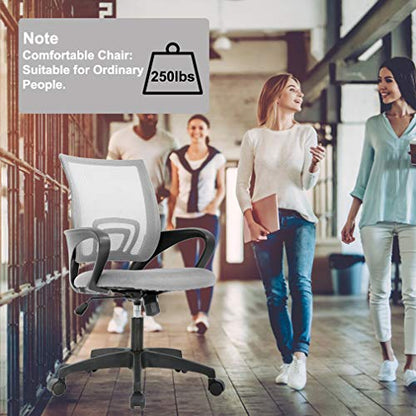 BestOffice | Ergonomic Office Chair | Mid-Back Swivel Desk Chair | Breathable Backrest & Lumbar Support | Adjustable Height | Sponge Seat | Rolling Wheels | Grey | for Adults & Women | Pack of 2 - color: Grey, style: pack of 2