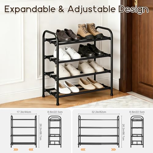 4-Tier Expandable Shoe Rack, Adjustable Shoe Shelf Storage Organizer Durable Metal Free Standing Shoe Rack for Entryway Closet Doorway (Black) - size: 4 Tier