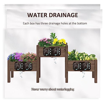Outsunny Raised Garden Bed with 3 Planter Box, Elevated Wooden Plant Stand with Drainage Holes, for Vegetables, Herb and Flowers, Coffee - color: Coffee, size: 6.04' x 1.48' x 2.63'