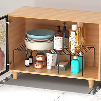 Redrubbit Expandable Shelf Rack, Rustproof Metal Storage Organizer for Kitchen, Fridge, Bathroom, Black - color: Black