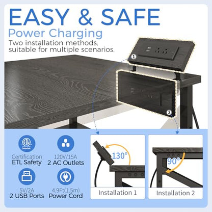 METYERRY 23.6"x23.6" Large Printer Stand with Power Outlet, 3 Tier Cart | Adjustable Shelf, Fits 3D Printers, Laser Printers and Heat Press, 200 lbs Heavy Duty, Industrial Wheels, Home Office - color: Black