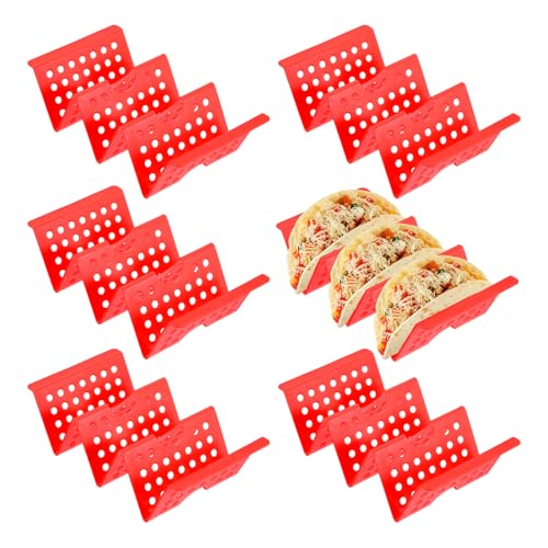 uxcell 6 Pcs Taco Holder Stands, Plastics Hollow Holder Can Hold 3 Soft/Hard Taco Street Tray Plates for Party Supplies Dishwasher and Microwave Safe, Red - color: Red