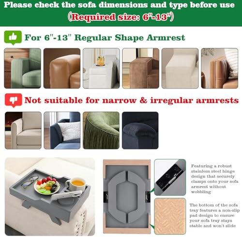 GHKINMAL Couch Cup Holder, 4-in-1 Side Couch Arm Tray with Phone Holder, Sofa Clip on Side Table for Wide Couches Arm, Suitable for Home Drinks/Remote/Snacks-Grey - color: Gray