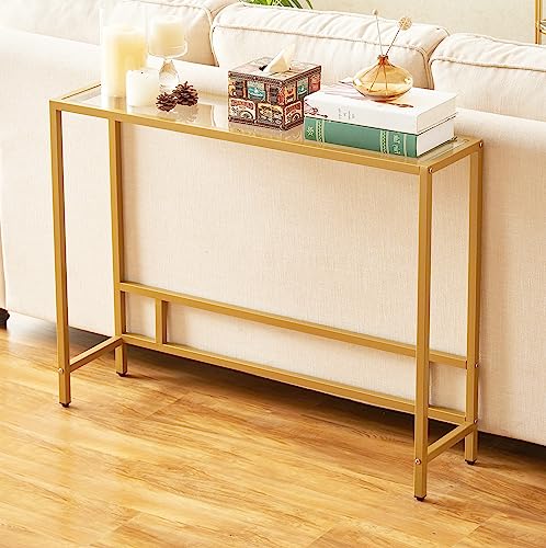 MAJARO Small Modern Console Table for Entryway, Tempered Glass with Metal Frame Sofa Table for Living Room, Hallway, Office (Single-Layer, Gold) - color: Gold, style: Single-layer