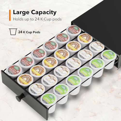 SICHEER K Cup Organization Storage Drawer Maker K Cup Holder Sliding Tray Pull out Coffee Pod Organizer Rolling Stand Countertop Maker Stand Rack Capsules Compatible with Keurig Accessories 24 Pods - size: 24 Pod Capacity - Rolling