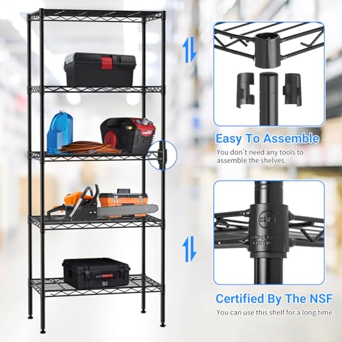 BLKMTY 5 Tier Wire Shelving, Narrow Storage Metal Shelf, Standing Shelf Units, Adjustable Garage Shelving, 750 lbs Capacity, Commercial Shelves, 11.6" D x 21.5" W x 47.6" H, Black - color: Black, size: 5 Tire: 11.6" D x 21.5" W x 47.6" H