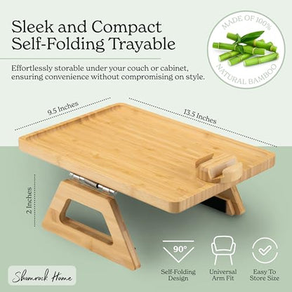 Shamrock Home Bamboo Couch Arm Table with Device Holder, Clip On Tray. for TV Dinners, Remotes, Drinks, Snacks and Small Spaces (Rectangular with Device Holder, Beige, Regular 13.75 x 9.5) - color: Beige, size: Regular 13.75 x 9.5", style: Bamboo Rectangu