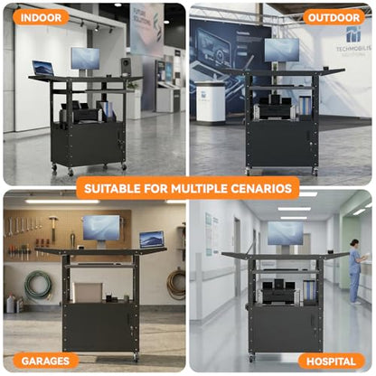 Mobile AV Cart with Drop Leaves & Adjustable Height, Rolling Computer Cart with Pullout Keyboard Tray – Locking Cabinet, 3 Outlets&2 USB Ports, Lock Brake Casters, Utility Cart for Office/Classroom - size: Style 3 18"D x 24"W x 43.3"H