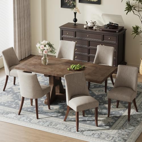 COLAMY Upholstered Dining Chairs Set of 4, Mid Century Modern Kitchen Chairs with Back, Farmhouse Fabric Side Dining Room Chairs with Wood Legs for Dining Room Restaurant, Brown - color: Brown, size: Set of 4