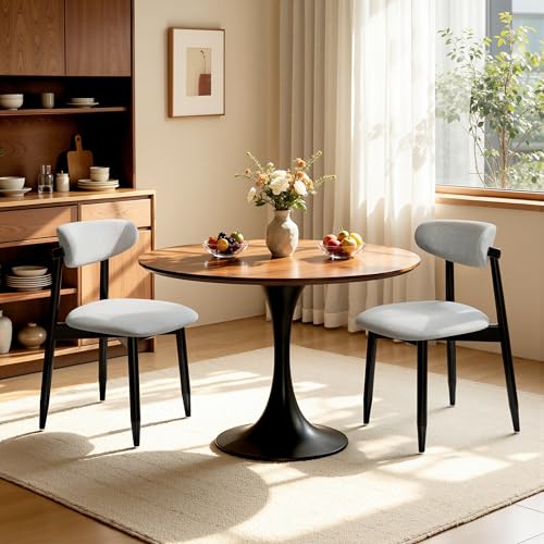 CHUN YI Dining Chairs Set of 2, Upholstered Solid Wood Dining Room Chairs, Mid Century Modern Fabric Kitchen Chairs with Ergonomic Curved Back, Gray (Only Chairs) - color: Grey, size: Set of 2