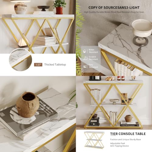 Garvee 3 Tier Console Table,39" Industrial Entryway Table,Open Wood Shelves | Sofa Table,Narrow Wood Accent Tables with Metal Frame for Hallway,Living Room,Behind Couch,Foyer,Entrance,White - color: White + X-shaped