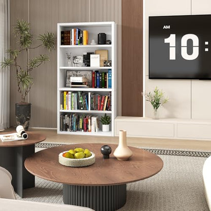 furtble 5 Tier Bookshelf with Open Storage Shelf, 60 Inch Tall Wooden Bookcase, Sturdy Modern Display Storage Shelf for Living Room, Home Office, Study, White - size: 5-Tier-30.7W