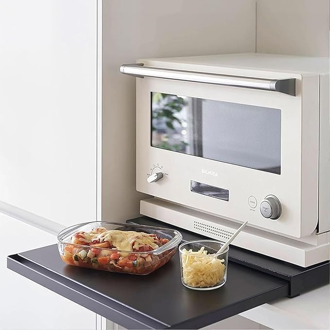 Microwave Countertop Stand,Expandable Tabletop Shelf - Length Adjustable(L 15.3~24.4in),Carbon Steel Pull-Out Microwave Oven Shelf with Drawer for Kitchen Coffee Machine,Oven Appliance Storage(Black)