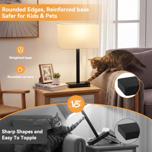 Hong-in Touch Lamps for Bedroom - 3-Way Dimmable Bedside Lamps Set of 2 with USB C+A, White Modern Table Lamp for Night Stands, Desk Lamp for Living Room Nightstand End Tables Bed Side - color: E. White&Black