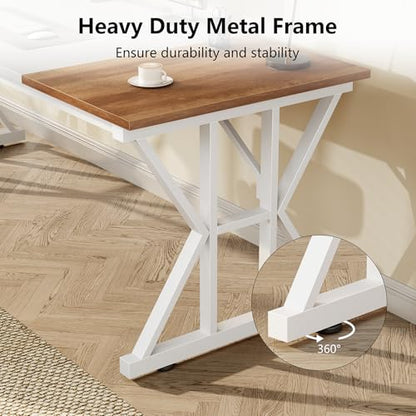 TVU Computer Desk, 55 inch Large Office Desk, Study Writing Table with Thicken Frame, Gaming Desk, Modern Simple Desk for Home Office, Brown/White - color: Brown+white, size: 55inch