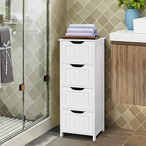 Topeakmart Wooden Free-Standing Cabinet Bathroom Cabinet Side Storage Organizer Unit Four Drawers for Bathroom and Kitchen - color: White