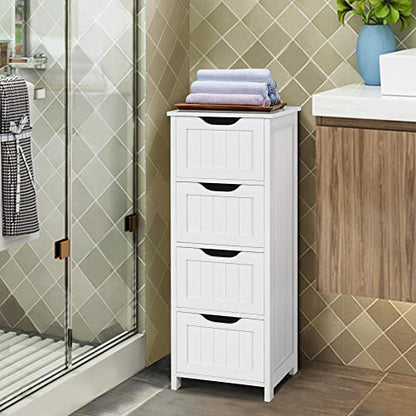 Topeakmart Wooden Free-Standing Cabinet Bathroom Cabinet Side Storage Organizer Unit Four Drawers for Bathroom and Kitchen - color: White